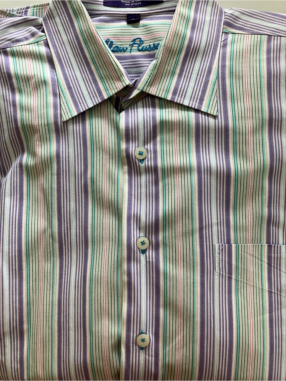 Alan Flusser Purple and Mint Striped Men's Dress Shirt